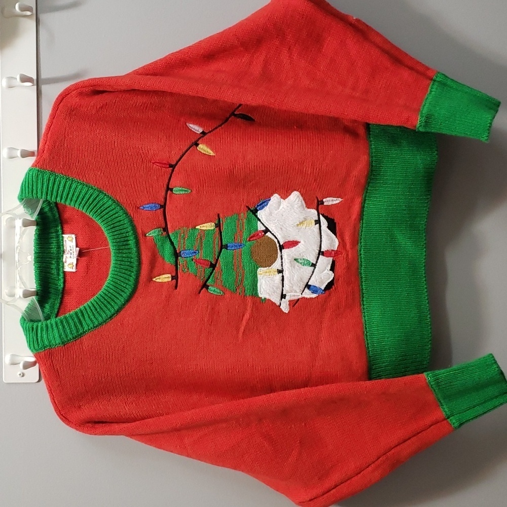 Poof NWT Holiday Red Cropped Sweater with Faux Fur Holiday Gnome